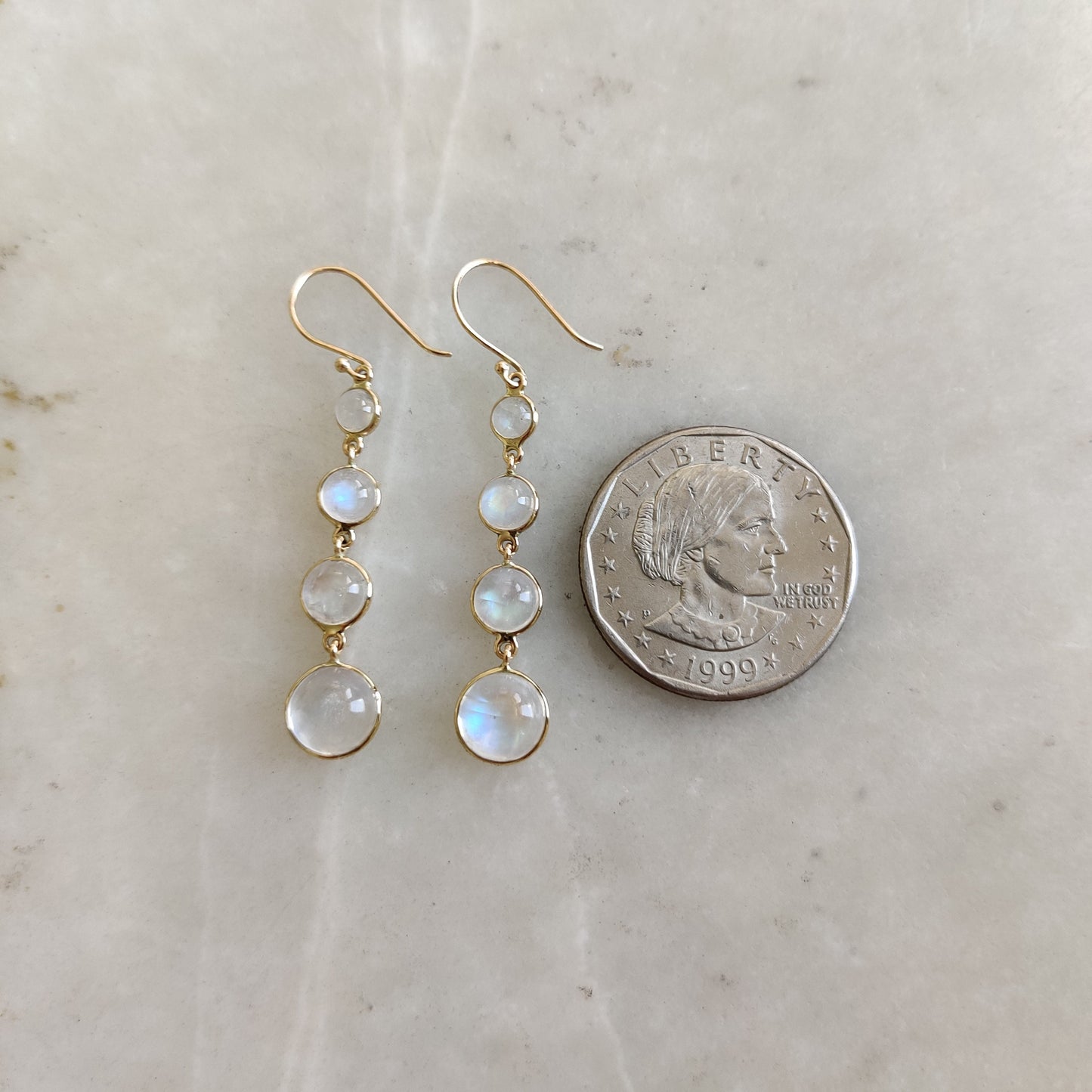 14K Gold Rainbow Moonstone Earring, Natural Rainbow Moonstone Bezel Earring, 14K Solid Yellow Gold Earring, June Birthstone, Christmas Gift