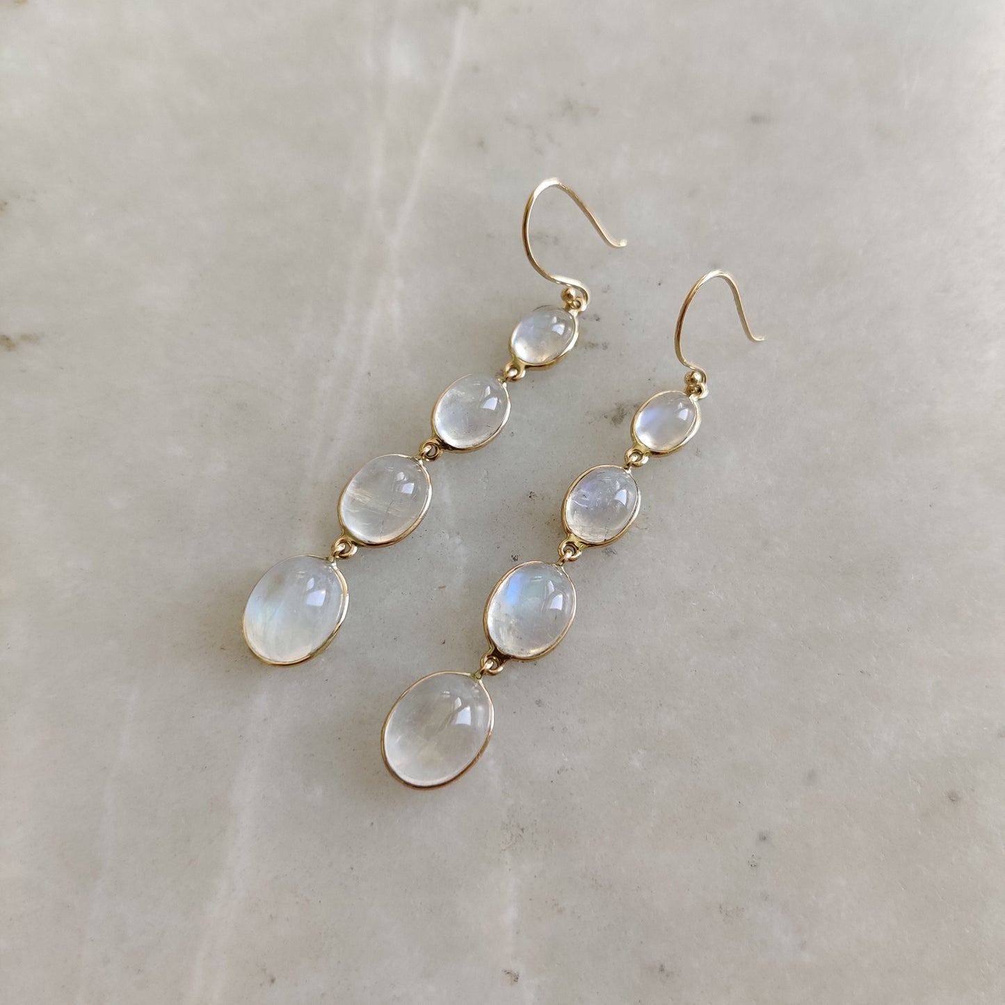 14K Gold Rainbow Moonstone Earrings, Natural Rainbow Moonstone Bezel Earring, 14K Solid Yellow Gold Earring, June Birthstone, Christmas Gift