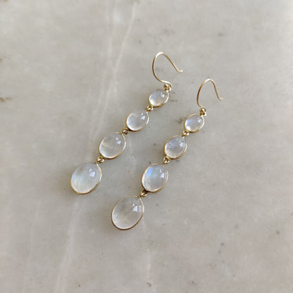 14K Gold Rainbow Moonstone Earrings, Natural Rainbow Moonstone Bezel Earring, 14K Solid Yellow Gold Earring, June Birthstone, Christmas Gift