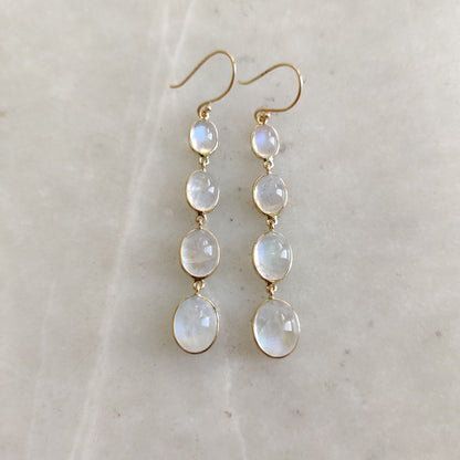 14K Gold Rainbow Moonstone Earrings, Natural Rainbow Moonstone Bezel Earring, 14K Solid Yellow Gold Earring, June Birthstone, Christmas Gift