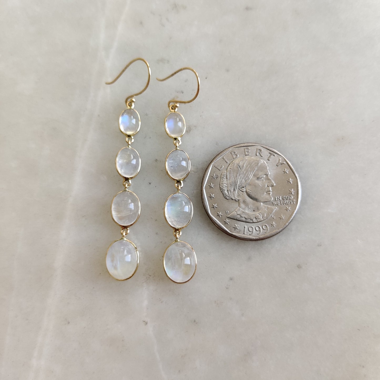 14K Gold Rainbow Moonstone Earrings, Natural Rainbow Moonstone Bezel Earring, 14K Solid Yellow Gold Earring, June Birthstone, Christmas Gift