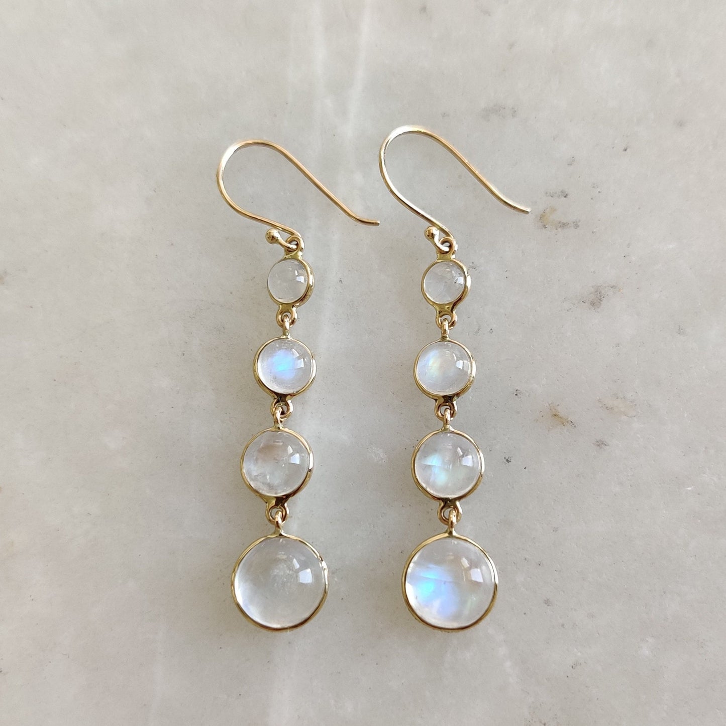 14K Gold Rainbow Moonstone Earring, Natural Rainbow Moonstone Bezel Earring, 14K Solid Yellow Gold Earring, June Birthstone, Christmas Gift