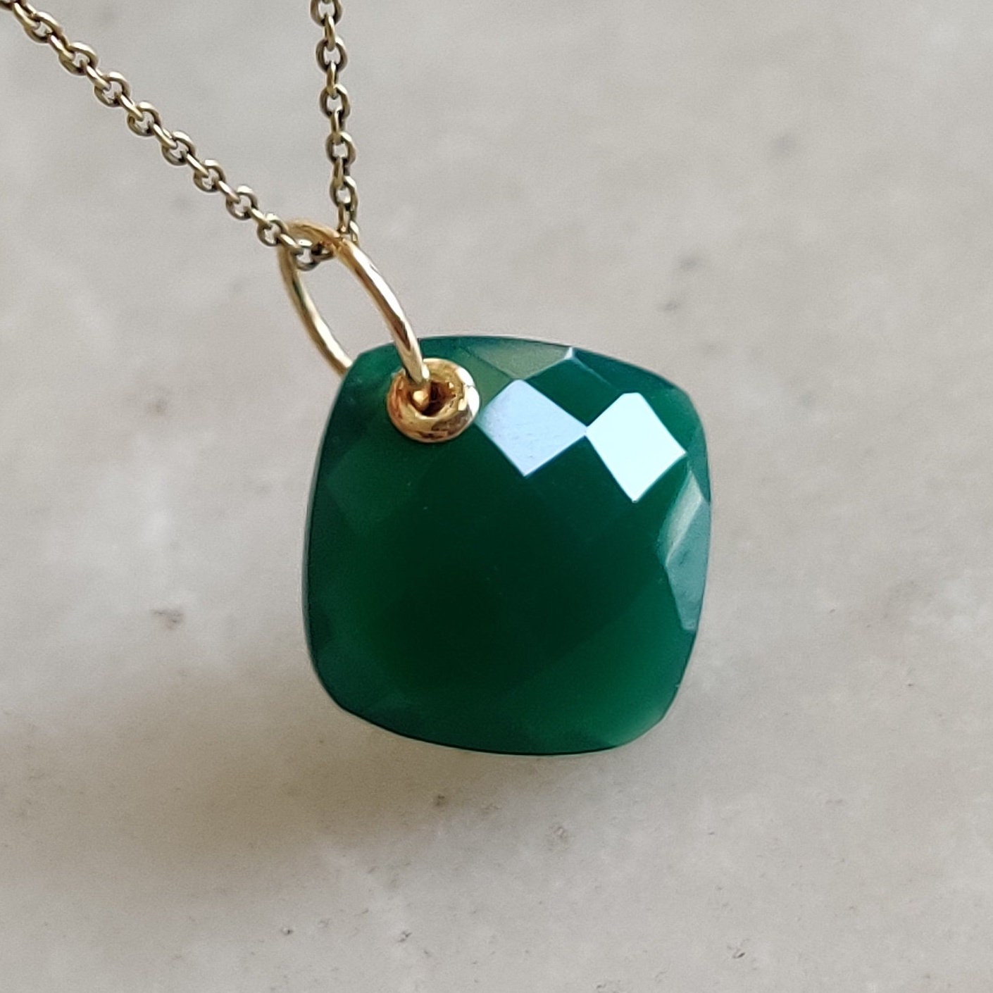 Natural Green Onyx Pendant, 14K Solid Yellow Gold Pendant, May Birthstone Pendant, Green Onyx Briolette Pendant, Christmas Present