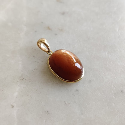 Natural Sunstone Pendant, 14K Solid Gold Sunstone Pendant, Yellow Gold Necklace Pendant, July August Birthstone, Feldspar Crystal Pendant