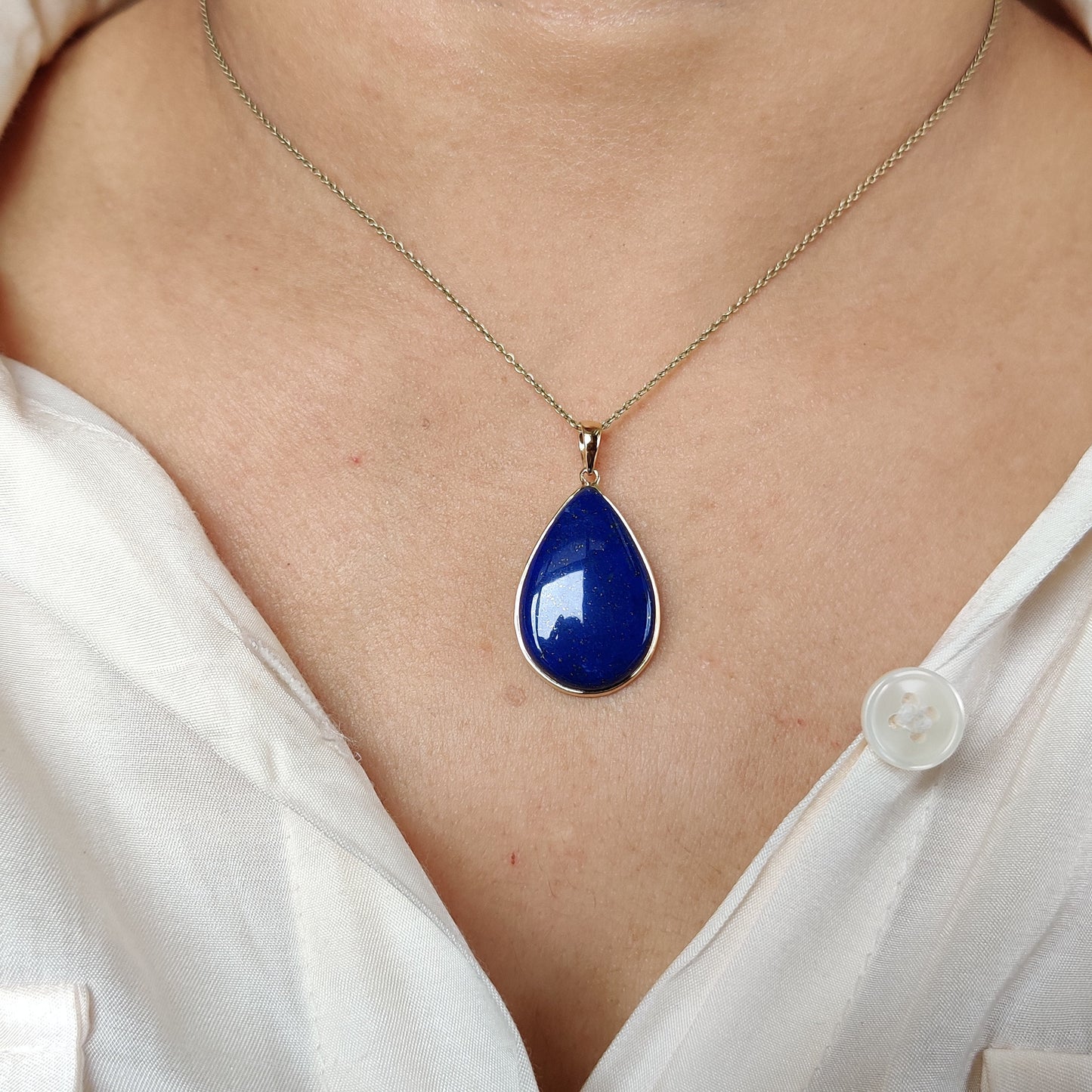 Natural Lapis Lazuli Pendant, 14K Solid Yellow Gold Lapis Lazuli Pendant, Bezel Pendant, September Birthstone Pendant, Christmas Present