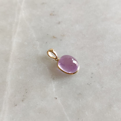 Natural Kunzite Pendant, 14K Solid Yellow Pink Kunzite Pendant, October Birthstone Pendant, Bezel Pendant, Oval Pendant, Anniversary Present