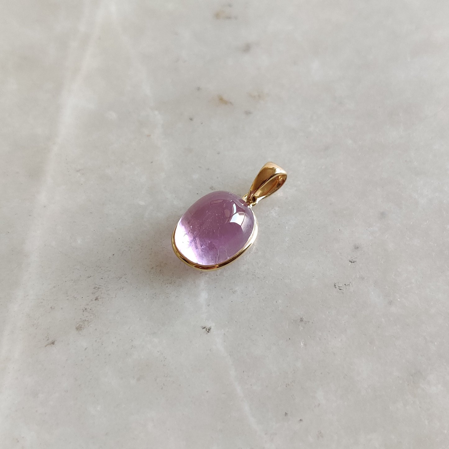 Natural Kunzite Pendant, 14K Solid Yellow Pink Kunzite Pendant, October Birthstone Pendant, Bezel Pendant, Oval Pendant, Anniversary Present