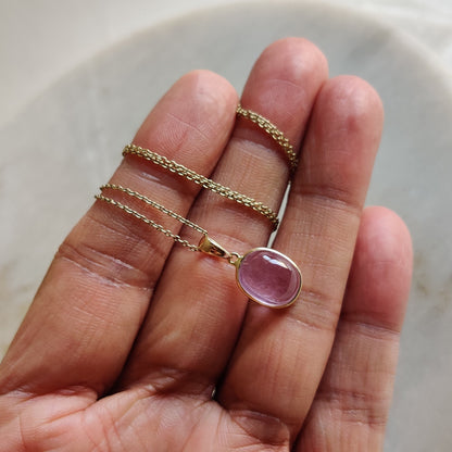 Natural Kunzite Pendant, 14K Solid Yellow Pink Kunzite Pendant, October Birthstone Pendant, Bezel Pendant, Oval Pendant, Anniversary Present