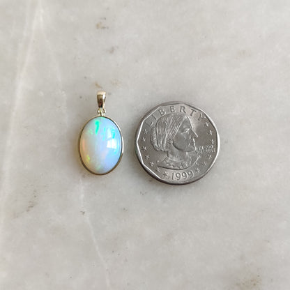 Natural Ethiopian Opal Pendant, 14K Solid Yellow Gold Opal Pendant, Opal Jewelry, October Birthstone, Christmas Gift, Opal Bezel Pendant