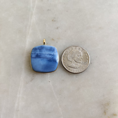 Natural Blue Opal Pendant, 14K Solid Yellow Gold Blue Opal Pendant, Bezel Pendant, October Birthstone, Blue Opal Jewelry, Christmas Present