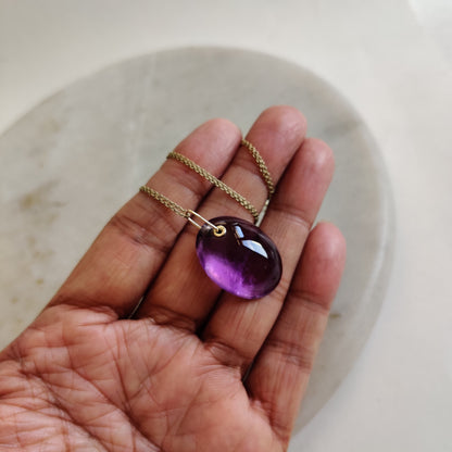 Natural Purple Amethyst Pendant, 14K Solid Gold Purple Amethyst Pendant, Solid Gold Drill Pendant, February Birthstone, Christmas Gift