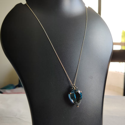 Colgante de topacio azul de Londres natural, colgante de topacio azul de oro amarillo macizo de 14 quilates, piedra natal de diciembre, joyería de topacio, regalo de Navidad