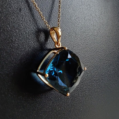 Natural London Blue Topaz Pendant, 14K Solid Gold Blue Topaz Pendant, Solid Gold Pendant Necklace, December Birthstone, Christmas Present