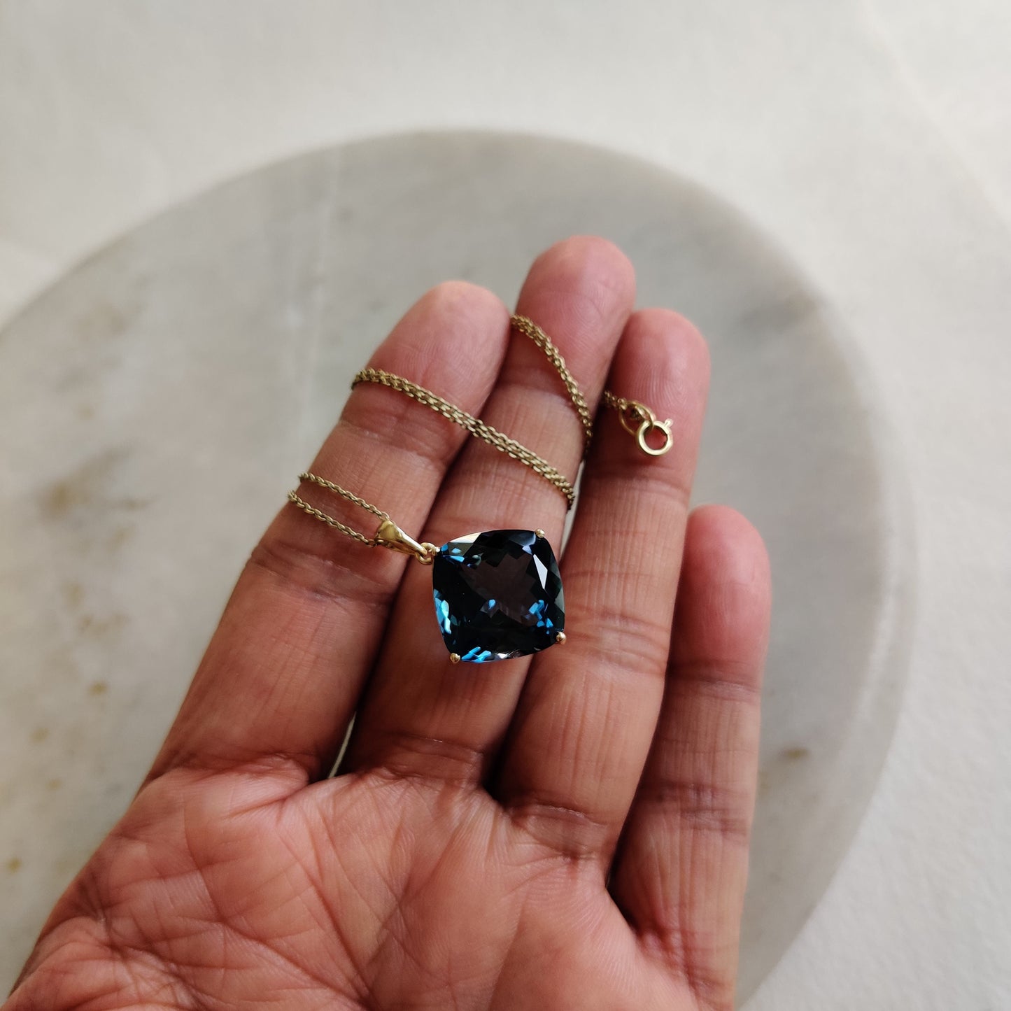 Natural London Blue Topaz Pendant, 14K Solid Gold Blue Topaz Pendant, Solid Gold Pendant Necklace, December Birthstone, Christmas Present