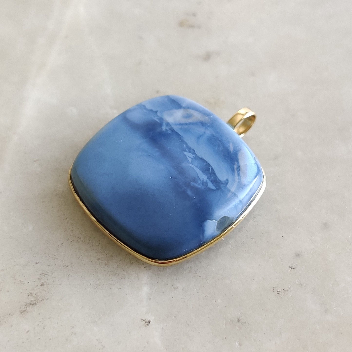 Natural Blue Opal Pendant, 14K Solid Yellow Gold Blue Opal Pendant, Bezel Pendant, October Birthstone, Blue Opal Jewelry, Christmas Present