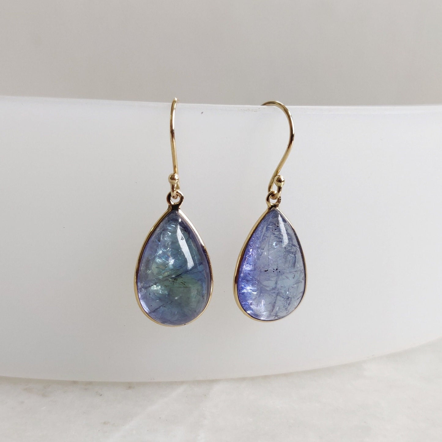 Natural Bi-Color Tanzanite Earrings, 14K Gold Tanzanite Earrings, 14K Solid Yellow Gold Earrings, Tanzanite Jewelry, December Birthstone