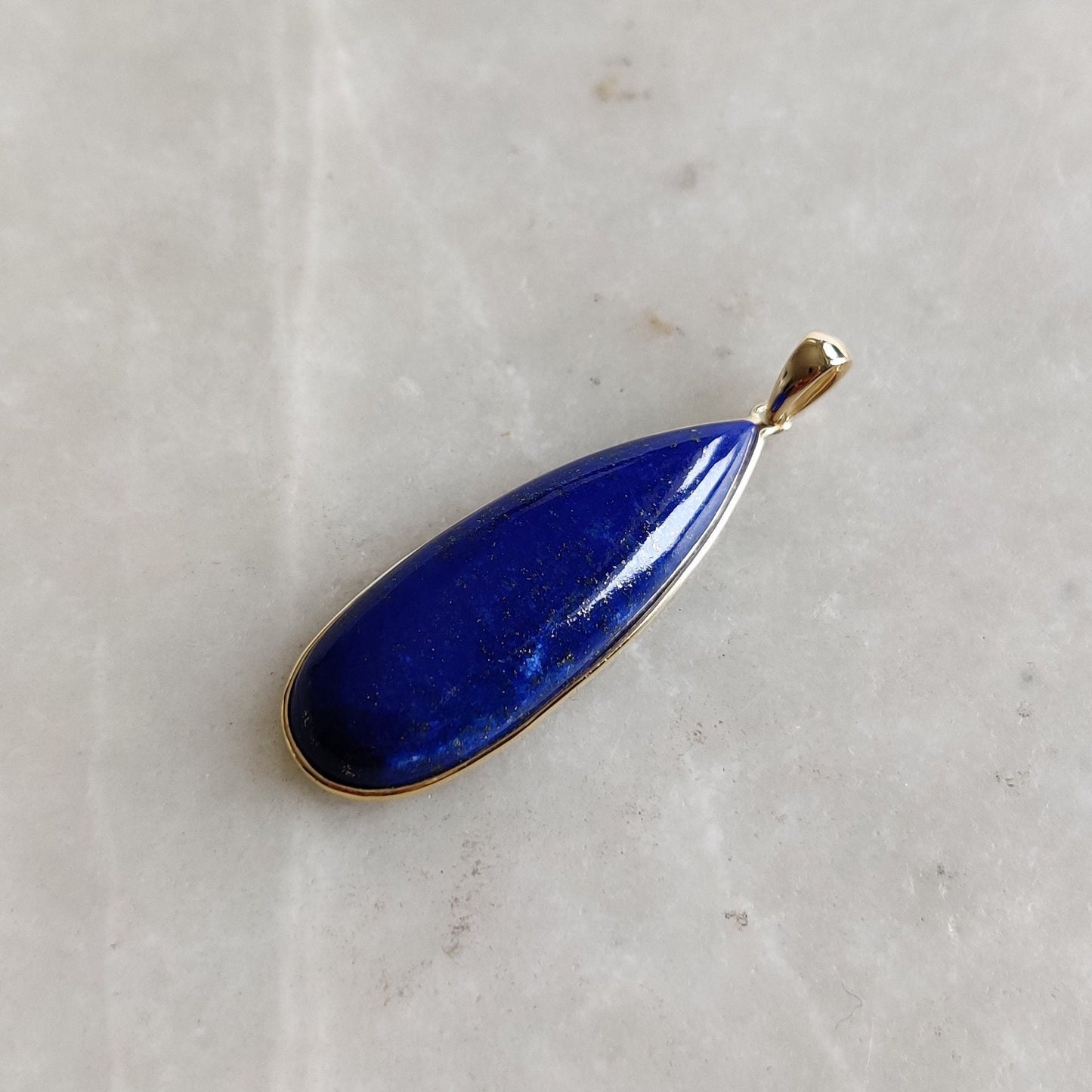 Natural Lapis Lazuli Pendant, 14K Yellow Gold Lapis Lazuli Pendant, Solid Gold Lapis Bezel Pendant, September Birthstone, Christmas Gift