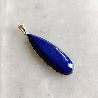 Natural Lapis Lazuli Pendant, 14K Yellow Gold Lapis Lazuli Pendant, Solid Gold Lapis Bezel Pendant, September Birthstone, Christmas Gift