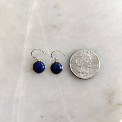 Natural Lapis Lazuli Earrings, 14K Solid Yellow Gold Earrings, Bezel Set Earrings, September Birthstone Drop Earrings, Christmas Present