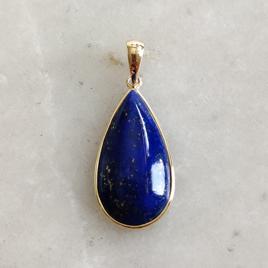 Natural Lapis Lazuli Pendant, 14K Yellow Gold Lapis Lazuli Pendant, Solid Gold Lapis Bezel Pendant, September Birthstone, Christmas Gift