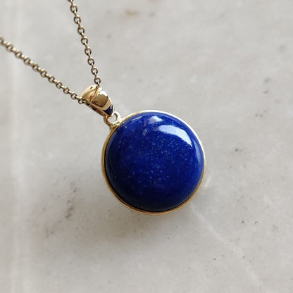 Natural Lapis Lazuli Pendant, 14K Yellow Gold Lapis Lazuli Pendant, Solid Gold Lapis Bezel Pendant, September Birthstone, Christmas Gift