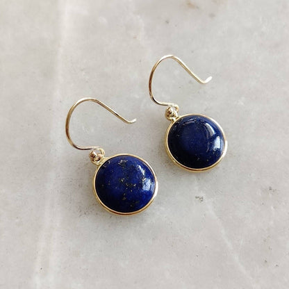 Natural Lapis Lazuli Earrings, 14K Solid Yellow Gold Earrings, Bezel Set Earrings, September Birthstone Drop Earrings, Christmas Present