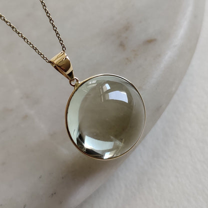 Natural Green Amethyst Pendant, 14K Solid Gold Green Amethyst Pendant, Solid Gold Round Bezel Pendant, February Birthstone, Christmas Gift