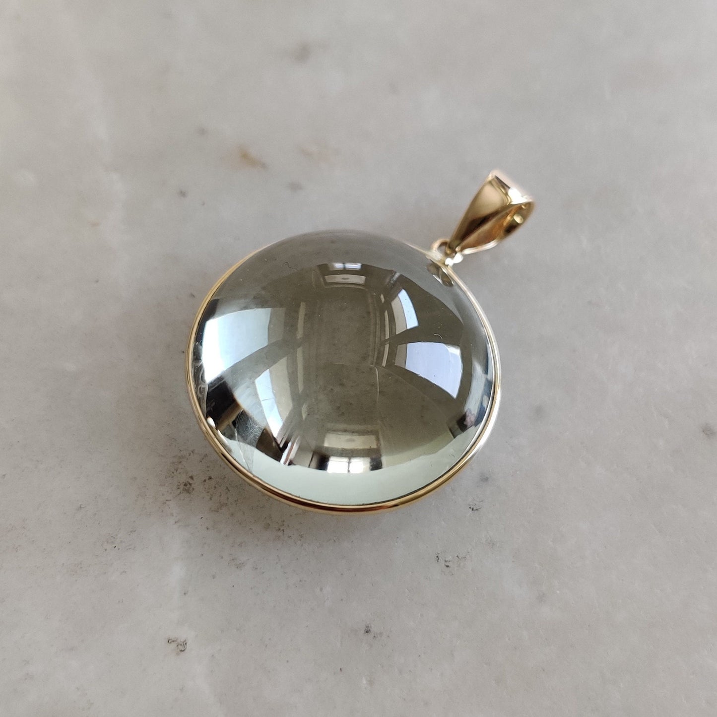 Natural Green Amethyst Pendant, 14K Solid Gold Green Amethyst Pendant, Solid Gold Round Bezel Pendant, February Birthstone, Christmas Gift