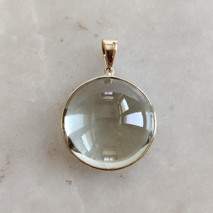 Natural Green Amethyst Pendant, 14K Solid Gold Green Amethyst Pendant, Solid Gold Round Bezel Pendant, February Birthstone, Christmas Gift