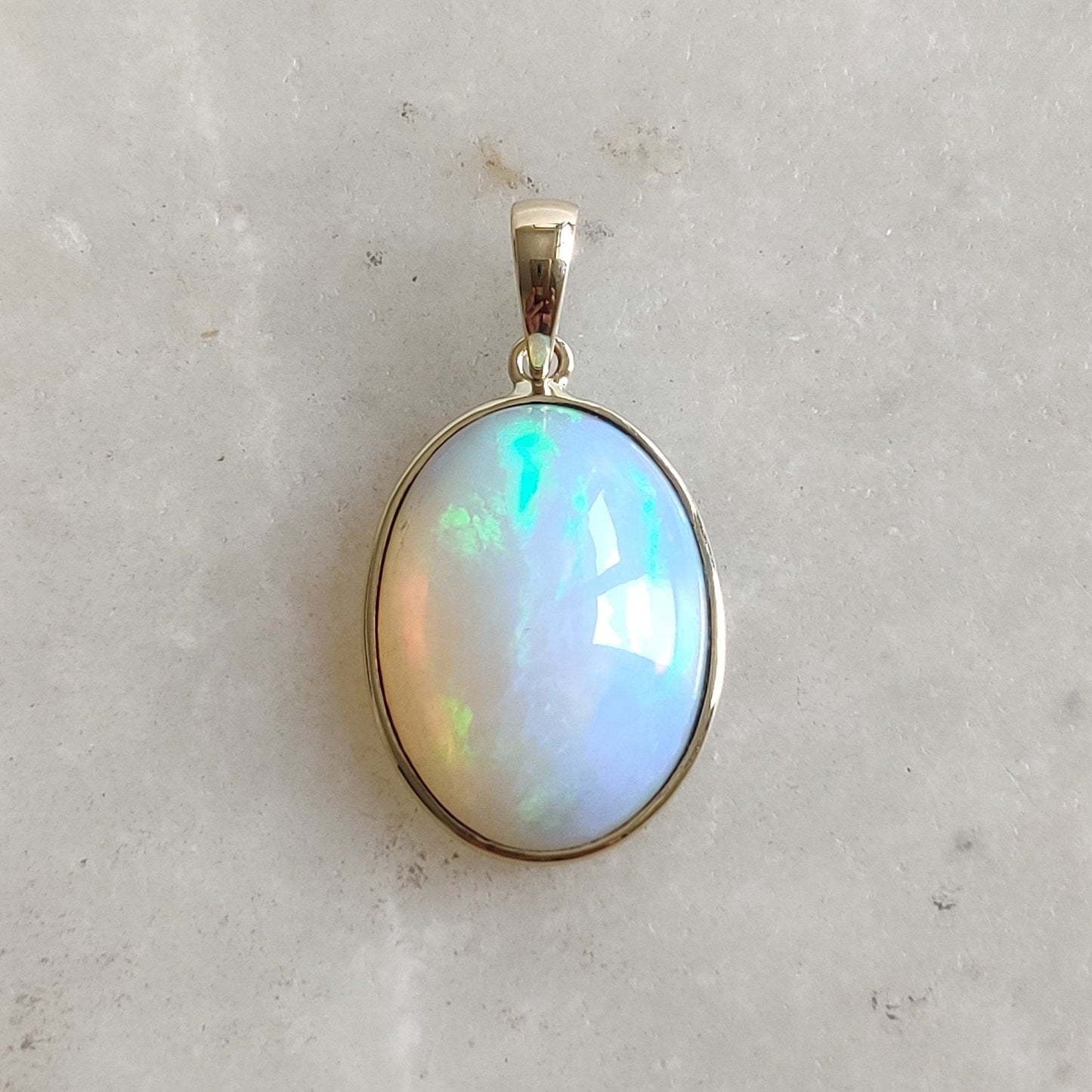 Natural Ethiopian Opal Pendant, 14K Solid Yellow Gold Opal Pendant, Opal Jewelry, October Birthstone, Christmas Gift, Opal Bezel Pendant