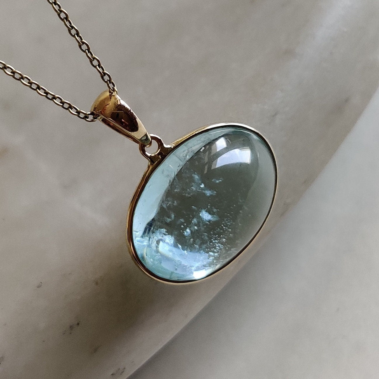 Natural Aquamarine Pendant, 14K Solid Gold Aquamarine Pendant, Solid Gold Pendant Necklace, March Birthstone, Bezel Pendant, Christmas Gift