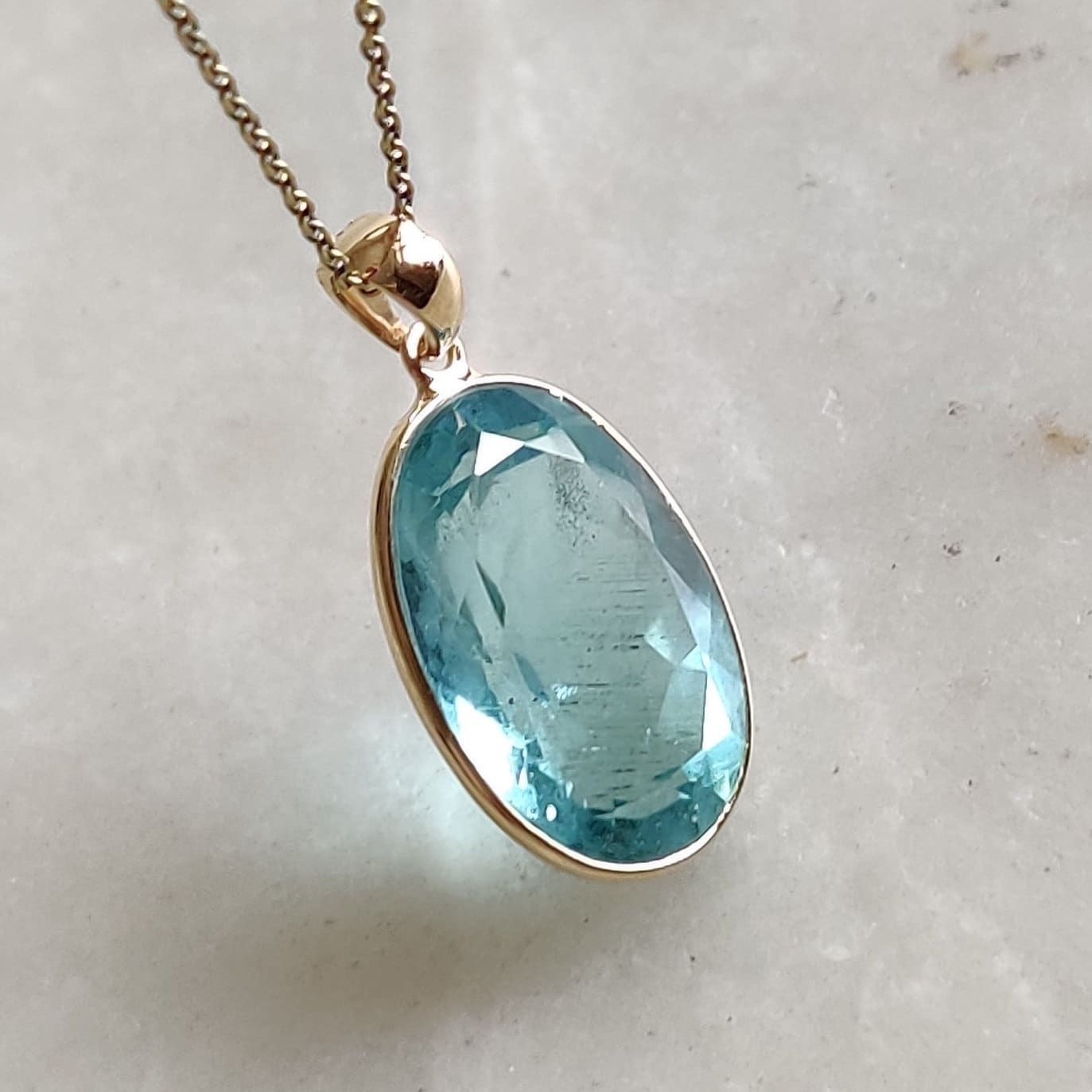 Natural Aquamarine Pendant, 14K Solid Gold Aquamarine Pendant, Solid Gold Pendant Necklace, March Birthstone, Bezel Pendant, Christmas Gift