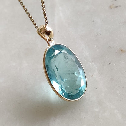 Natural Aquamarine Pendant, 14K Solid Gold Aquamarine Pendant, Solid Gold Pendant Necklace, March Birthstone, Bezel Pendant, Christmas Gift