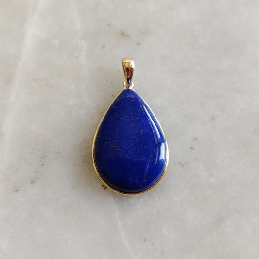 Natural Lapis Lazuli Pendant, 14K Solid Yellow Gold Lapis Lazuli Pendant, Bezel Pendant, September Birthstone Pendant, Christmas Present