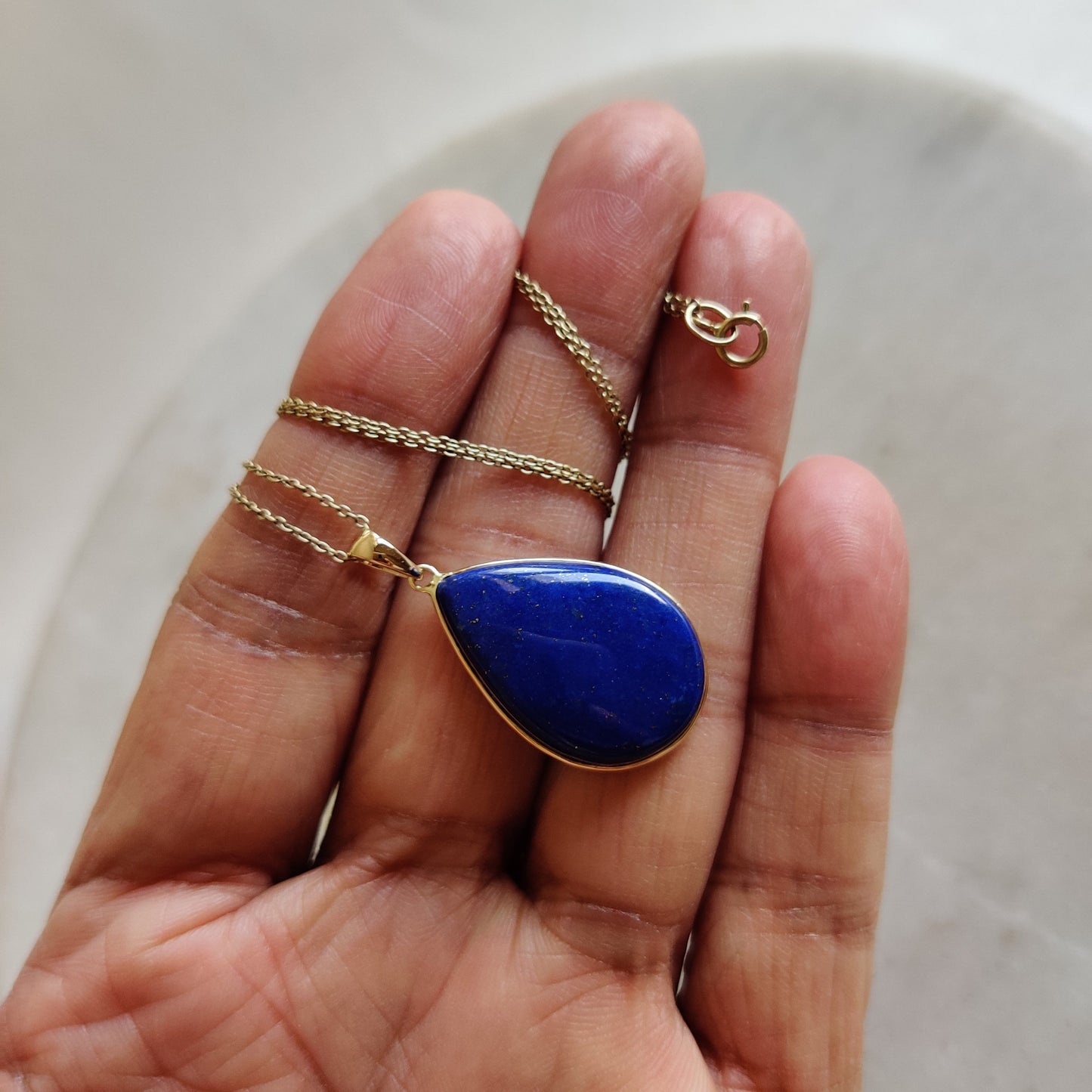 Natural Lapis Lazuli Pendant, 14K Solid Yellow Gold Lapis Lazuli Pendant, Bezel Pendant, September Birthstone Pendant, Christmas Present