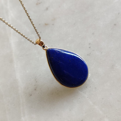 Natural Lapis Lazuli Pendant, 14K Solid Yellow Gold Lapis Lazuli Pendant, Bezel Pendant, September Birthstone Pendant, Christmas Present