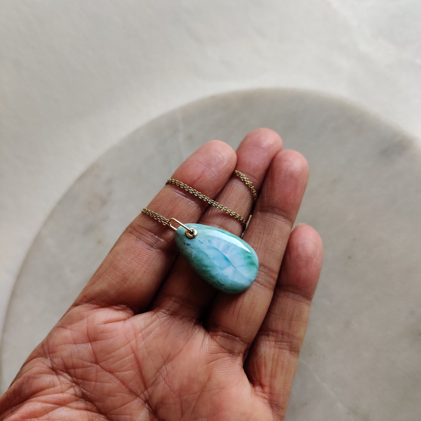 Natural Larimar Pendant, 14K Solid Yellow Gold Larimar Pendant, February March Birthstone Pendant, Larimar Jewelry, Christmas Present