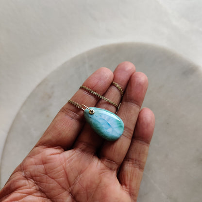 Natural Larimar Pendant, 14K Solid Yellow Gold Larimar Pendant, February March Birthstone Pendant, Larimar Jewelry, Christmas Present