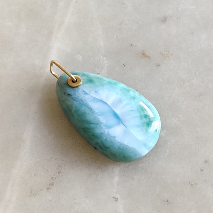 Natural Larimar Pendant, 14K Solid Yellow Gold Larimar Pendant, February March Birthstone Pendant, Larimar Jewelry, Christmas Present