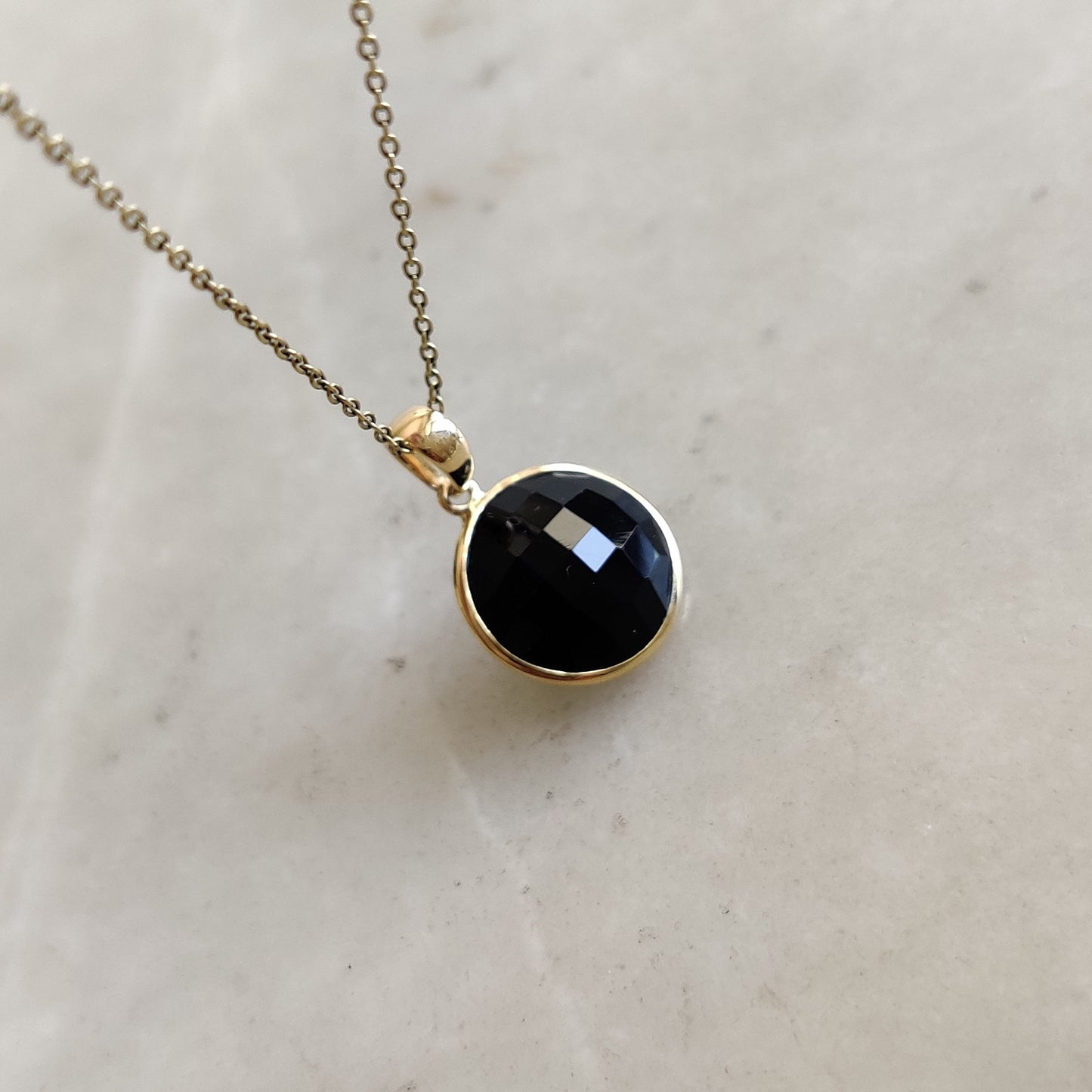 Natural Black Onyx Pendant, 14K Solid Gold Black Onyx Pendant, Solid Gold Pendant, December Birthstone, Christmas Gift, Bezel Pendant