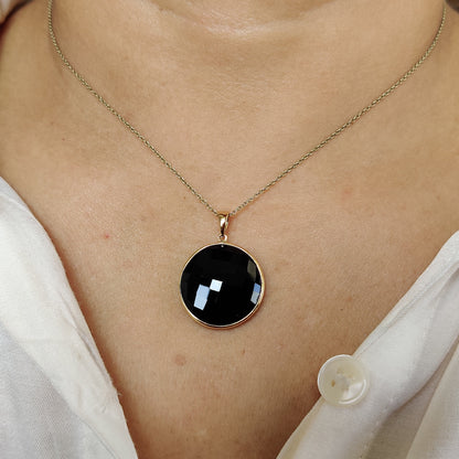 Natural Black Onyx Pendant, 14K Solid Yellow Gold Onyx Pendant, December Birthstone Pendant, Onyx Bezel Pendant, Christmas Present