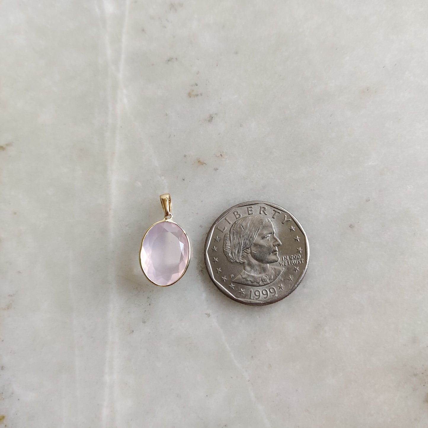 Natural Rose Quartz Pendant, 14K Solid Gold Rose Quartz Pendant, Solid Gold Bezel Pendant, January Birthstone, Christmas Gift