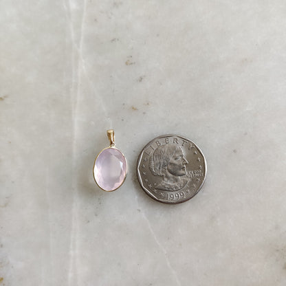 Natural Rose Quartz Pendant, 14K Solid Gold Rose Quartz Pendant, Solid Gold Bezel Pendant, January Birthstone, Christmas Gift