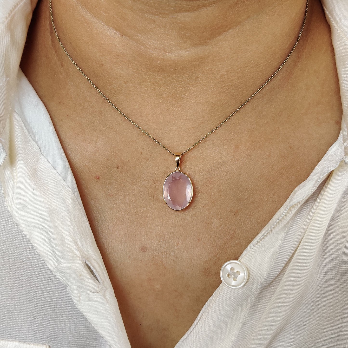 Natural Rose Quartz Pendant, 14K Solid Gold Rose Quartz Pendant, Solid Gold Bezel Pendant, January Birthstone, Christmas Gift