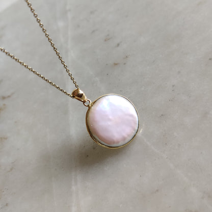 14K Gold Pearl Pendant, Natural Pearl Pendent , 14K Solid Yellow Gold Mop Pendant Necklace, June Birthstone, Christmas Gift, Pearl Jewelry