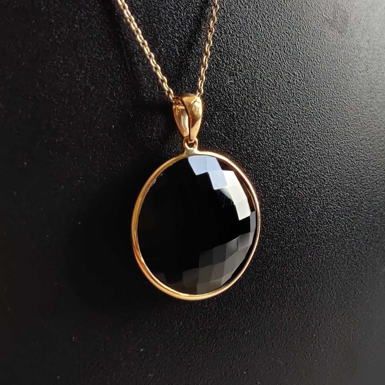 Natural Black Onyx Pendant, 14K Solid Yellow Gold Onyx Pendant, December Birthstone Pendant, Onyx Bezel Pendant, Christmas Present