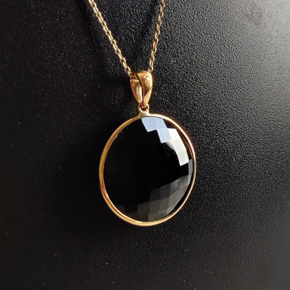 Natural Black Onyx Pendant, 14K Solid Yellow Gold Onyx Pendant, December Birthstone Pendant, Onyx Bezel Pendant, Christmas Present