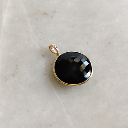 Natural Black Onyx Pendant, 14K Solid Yellow Gold Onyx Pendant, December Birthstone Pendant, Onyx Bezel Pendant, Christmas Present