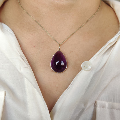 Natural Purple Amethyst Pendant, 14K Solid Gold Purple Amethyst Pendant, Solid Gold Bezel Pendant, February Birthstone, Christmas Gift