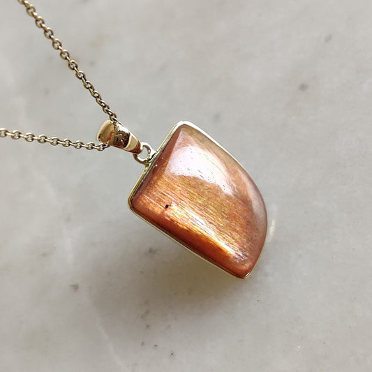 Natural Sunstone Pendant, 14K Solid Gold Sunstone Pendant, Yellow Gold Necklace Pendant, July August Birthstone, Feldspar Crystal Pendant